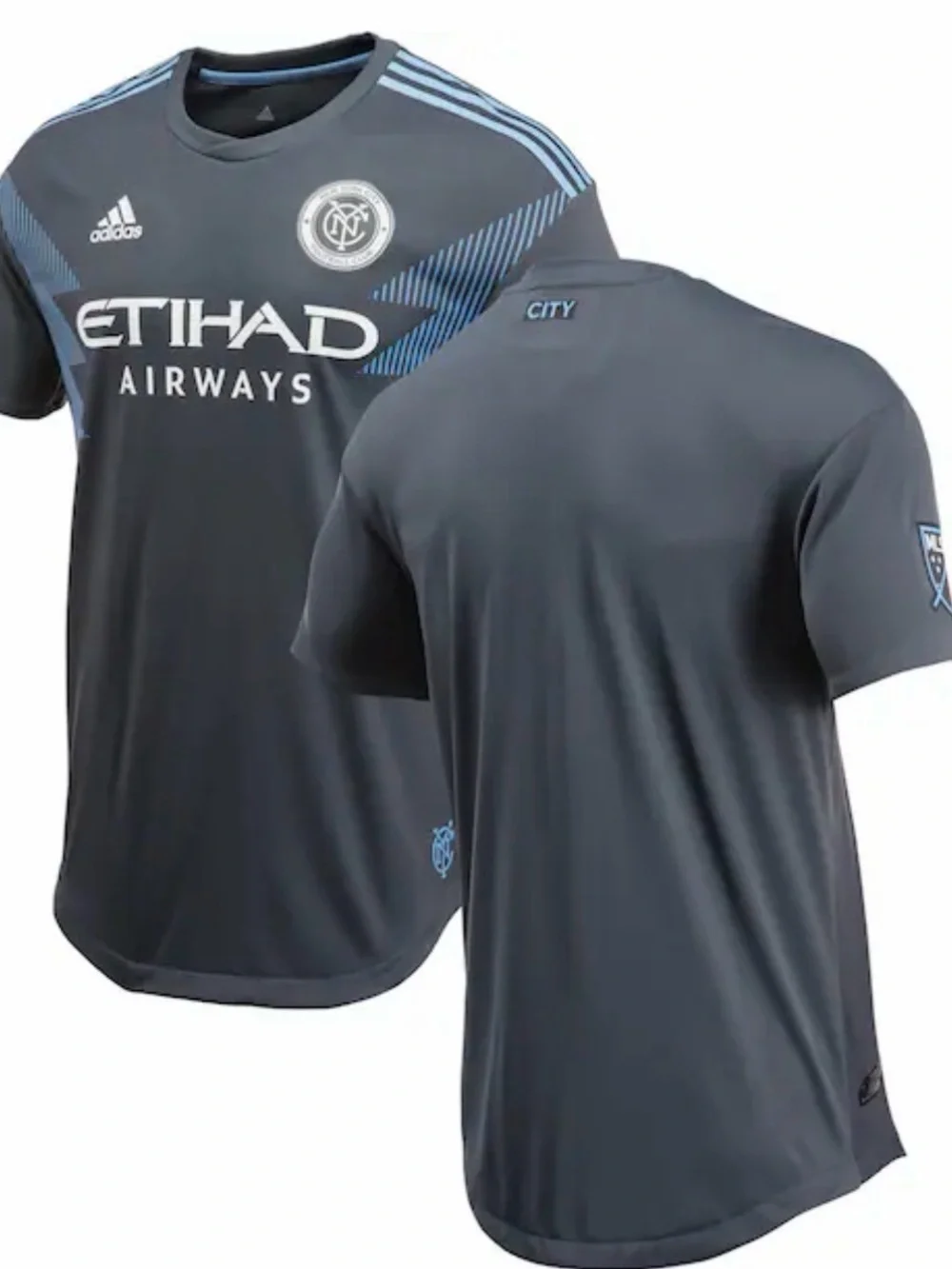 adidas Black and Sky Blue NYCFC Men's Soccer Jersey